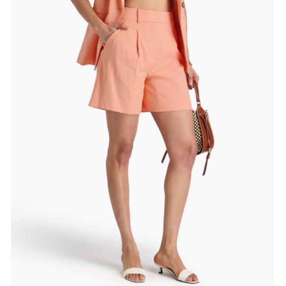 Veronica Beard 'Noemi' Pleated High-Waist Linen-Blend Shorts, Coral - Picture 1 of 2